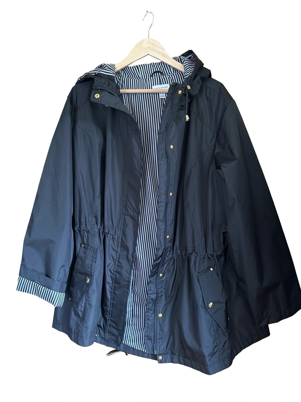 Susan Graver Water Resistant Zip Front Jacket with Stripe Lining 3X